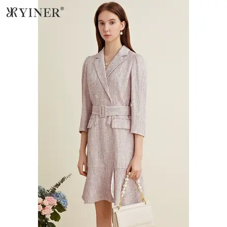 YINER音儿女装春季中长款收腰A字连衣裙图片