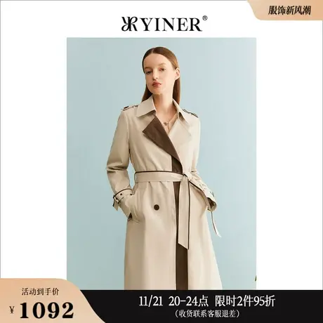 【美拉德】YINER音儿专选女装秋季双排扣西装领风衣外套图片