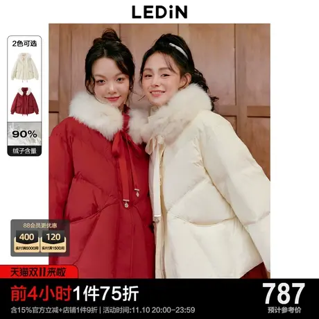 乐町千金风短款羽绒服女2023年冬季新款大毛领加厚老钱风羽绒外套图片