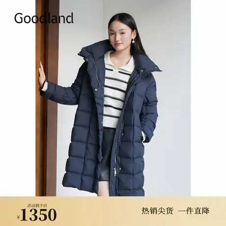Goodland美地女装2024冬季新款中长款连帽保暖白鸭绒羽绒服图片