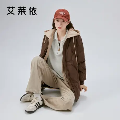 【会员专享】艾莱依23年新款假两件羽绒服连帽宽松时尚保暖棒球服图片