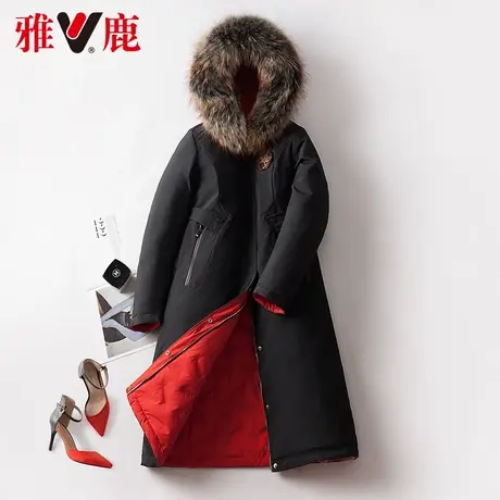 雅鹿大毛领品牌羽绒服女中长款2022冬季新款保暖双面穿连帽外套潮图片