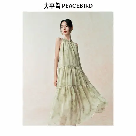 太平鸟新中式挂脖连衣裙夏季新款法式无袖吊带裙度假小众长裙图片