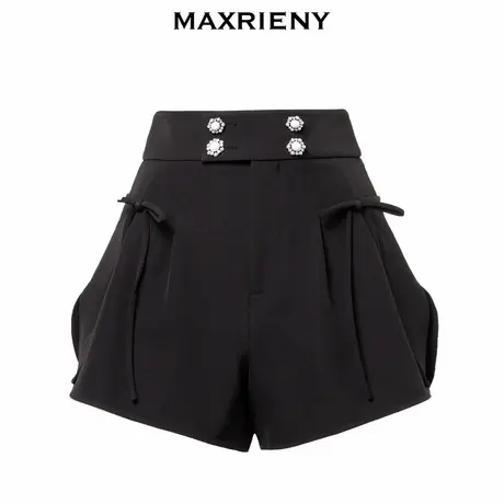 【奥莱】MAXRIENY夏宽松裙裤钉珠高腰阔腿裤双排扣绑带短裤图片