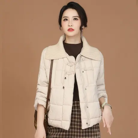 新品8.5折】设计感针织娃娃领短款棉衣棉服女厚外套棉袄图片