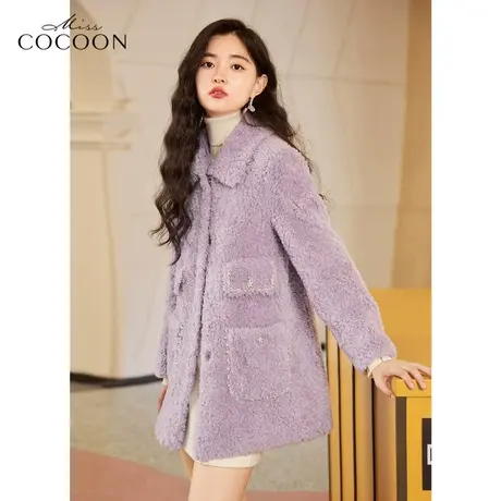 MISSCOCOON紫色羊羔绒仿皮草外套2022新款冬宽松时尚高端大衣外套图片