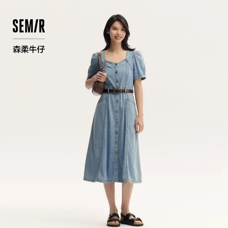 森柔牛仔|商场同款森马牛仔连衣裙女复古潮酷2024夏新款收腰长裙图片