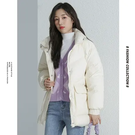 [商场同款]唐狮冬季羽绒服女口袋压线立领防寒防风加厚保暖中长图片