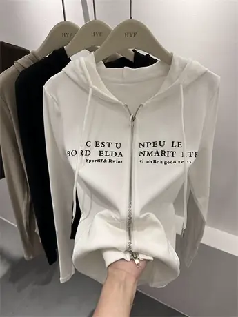 欧货设计感长袖字母T恤连帽衫女卫衣2023早秋装新款休闲体恤上衣图片