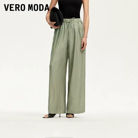 Vero Moda奥莱休闲裤女2025夏季新款肌理感纯色阔腿新中式裤子图片