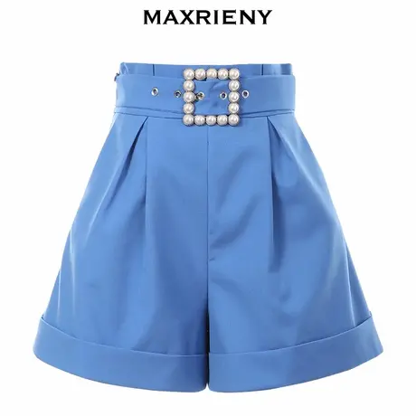【奥莱】MAXRIENY春高腰短裤子女瘦宽松直筒百搭中式复古修腿图片