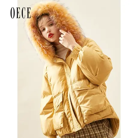 Oece2022冬新款女甜美大毛领加厚外套连帽羽绒服外套图片