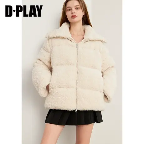 DPLAY冬气质奶杏保暖银葱圈圈绒加厚羽绒服短款防风立领面包服图片
