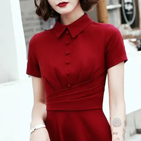 敬酒服新娘2023新款夏季酒红色订婚小礼服连衣裙显瘦收腰平时可穿图片