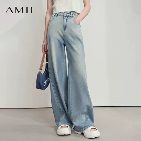 AMII【复古风】2025秋季复古扎染渐变色宽松直筒阔腿长裤牛仔裤女图片