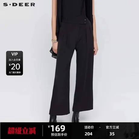 sdeer圣迪奥女装复古高腰压褶阔腿西装长裤S243Z0807图片