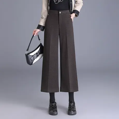 羊毛呢八分阔腿裤女秋冬2023新款高腰垂感显瘦休闲直筒裤九分裤厚图片
