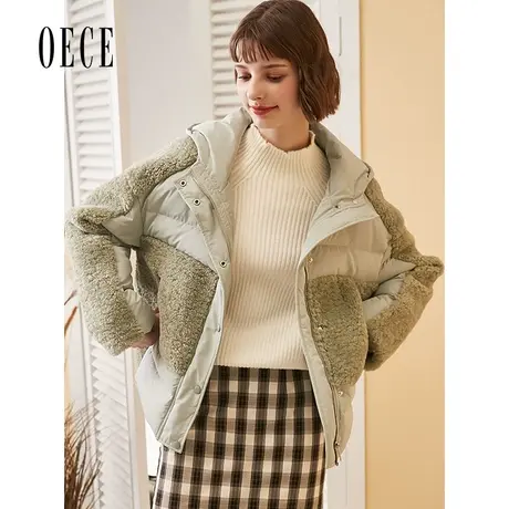 Oece2022秋冬新款女装软萌毛绒个性拼接连帽御寒羽绒服图片