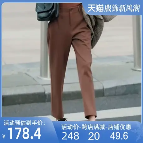 休闲西装裤女2023春秋新款高腰九分西裤纯色小个子直筒烟管裤子图片