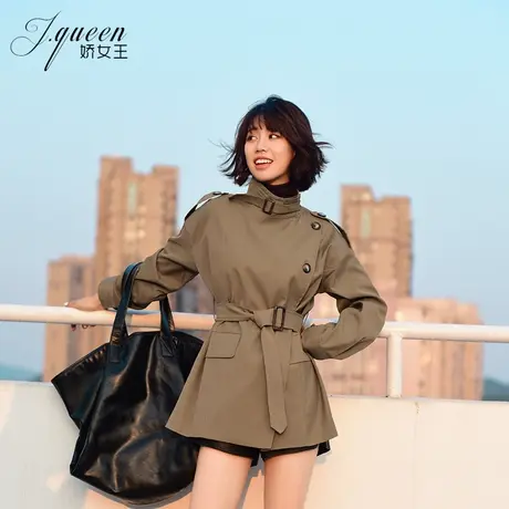 短款风衣女秋季加绒新款英伦立领收腰休闲气质中长款棉服工装外套图片
