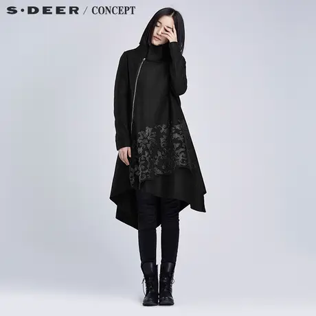 sdeer圣迪奥2018秋现代科技感网格贴片长毛呢外套S16381855图片