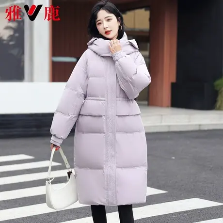 雅鹿连帽羽绒服女中长款2022冬季新款休闲宽松面包服时尚保暖外套图片