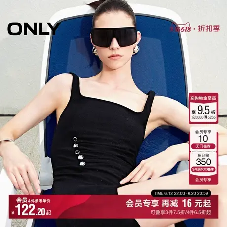 【觅光裙】ONLY夏季气质百搭舒适优雅法式方领开叉黑色吊带连衣裙图片