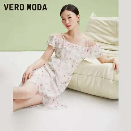 Vero Moda连衣裙2024中长裙吊带一字领荷叶边无袖公主度假优雅图片