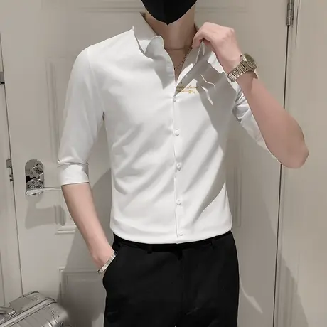 夏季男士短袖衬衫刺绣修身中袖七分袖刺绣潮流帅气潮牌百搭衬衣商品大图