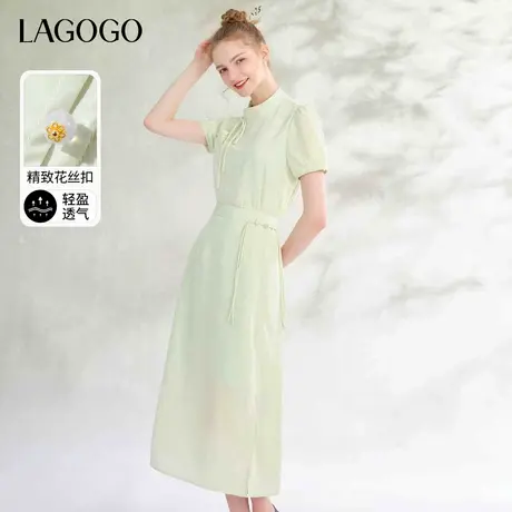 LAGOGO新中式盘扣提花短袖衬衫开叉半身裙女拉谷谷夏新款国风套装图片