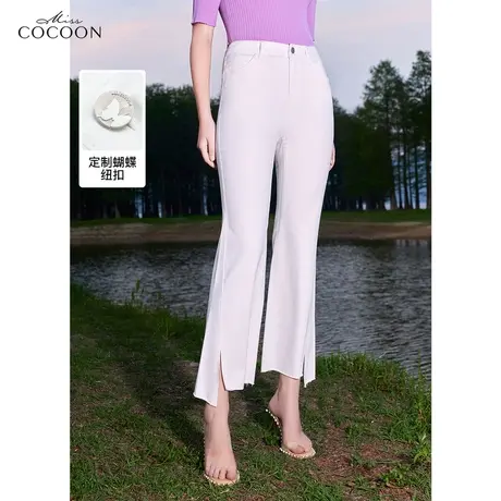 missCOCOON白色微喇牛仔裤女2023夏装新款复古直筒开叉百搭休闲裤图片