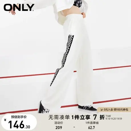 ONLY奥莱宽松显瘦棋盘格拼接直筒长款休闲裤女图片