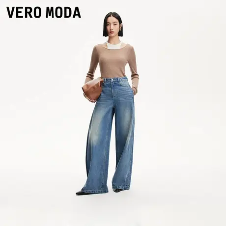 Vero Moda奥莱牛仔裤女2025早春新款高腰磨白做旧阔腿休闲休闲图片