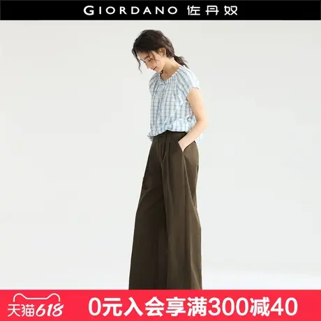 设计师款佐丹奴裤子女夏季新款纯棉阔腿裤休闲长裤女18415103图片