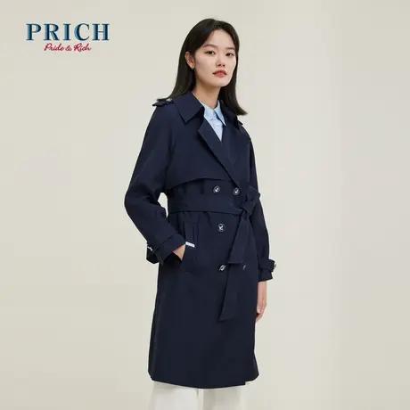 【直播专享】PRICH商场同款风衣新品秋冬新款双排扣翻领长款外套图片