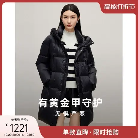 迪赛尼斯2023年冬通勤风白鹅绒通勤连帽长袖中长款羽绒服厚外套女图片