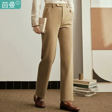 茵曼旗舰店通勤毛呢休闲直筒裤女2023年秋冬季新款高腰加厚长裤子图片