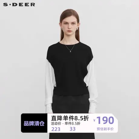 sdeer圣迪奥女装罗纹圆领撞色拼接针织衫S23163503图片