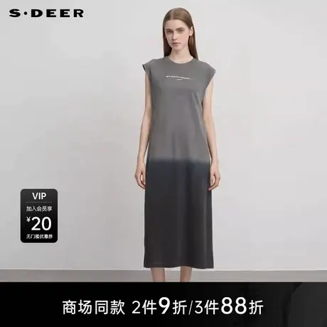 【商场同款】sdeer圣迪奥女圆领撞色字母渐变短袖连衣裙S25281222图片