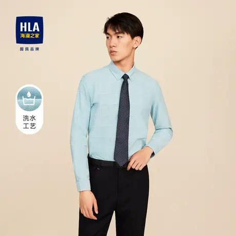 【奥莱清仓】HLA/海澜之家2023格纹棉质长袖衬衫洗水工艺衬衣男图片