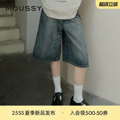 moussy 2025早秋新品休闲风复古舒适宽松牛仔短裤女028IAA11-1003图片