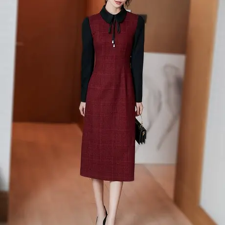 首尚格释毛呢连衣裙春秋女装2023年新款时尚修身长袖气质洋气裙子图片