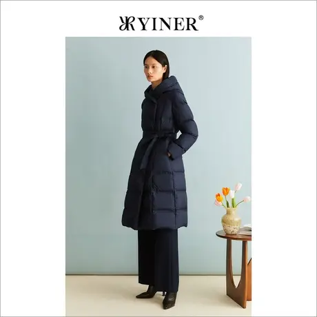 【聚暖白鹅绒】YINER音儿女装冬季中长款连帽羽绒服图片