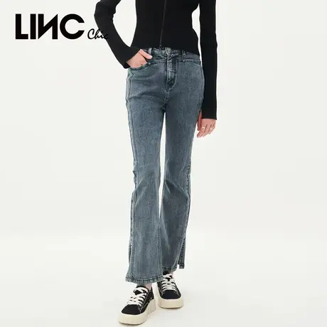 LINC金羽杰牛仔裤女2023年秋季新款复古中高腰女士直筒裤微喇长裤图片