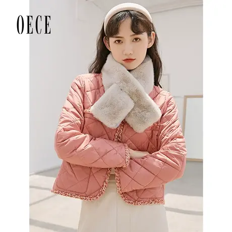 Oece冬装新款桃气粉小香风复古甜美显白御寒短款棉服图片