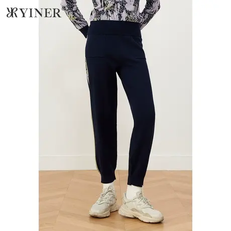 YINER音儿女装2021冬季新款侧边条纹运动休闲裤图片