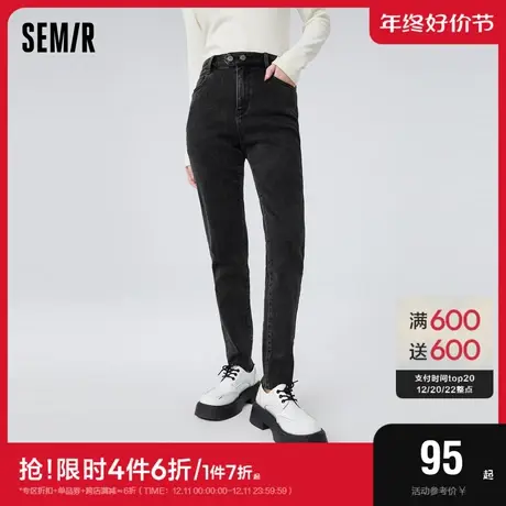 森马牛仔裤女毛边女士长裤气质冬季ins潮基础修身小脚裤显瘦百搭图片