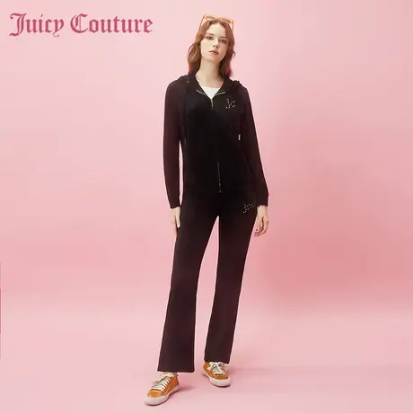 Juicy Couture橘滋2024早春日穿搭新款女装刺绣印花天鹅绒休闲裤图片