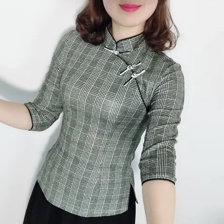 傲雪屋2021春秋新款中国风复古改良七分袖旗袍上衣中式盘扣唐装女图片