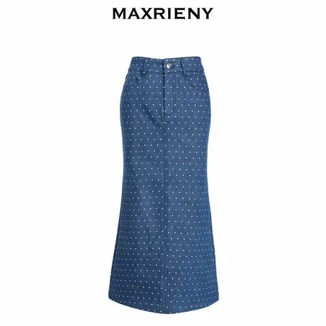 【奥莱】MAXRIENY波点鱼尾长裙春款牛仔半身裙高腰包臀裙图片